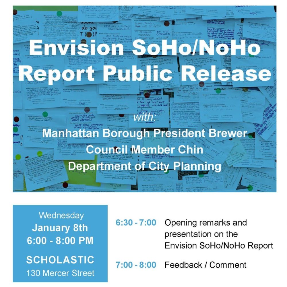 January 8 Envision SoHo-NoHo Report Public Release Poster
