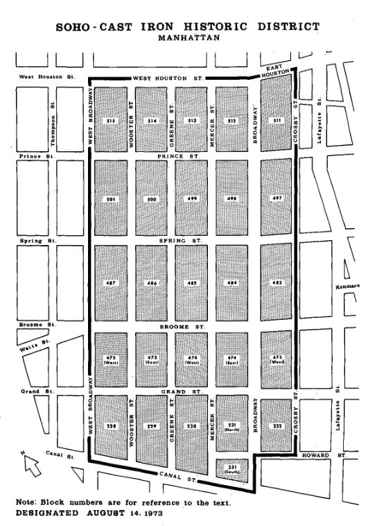 SoHo Cast Iron Historic District Map from the 1973 Designation Report.
