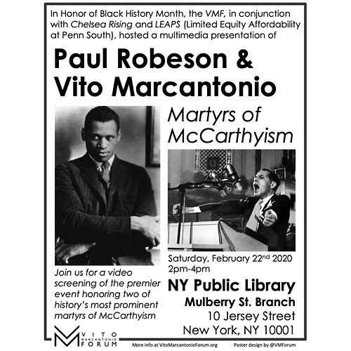 Video Screening: Paul Robeson & Vito Marcantonio: Martyrs of McCarthyism