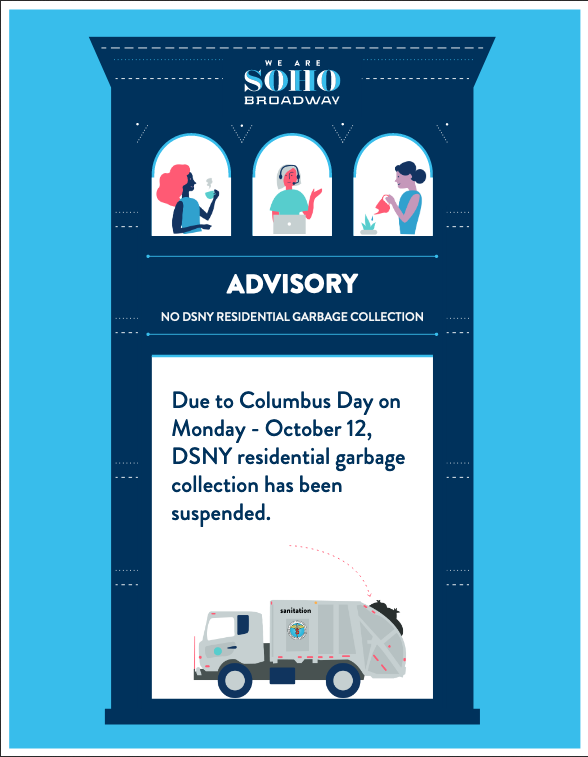 No DSNY Residential Garbage collection on Monday, October 12- Columbus Day