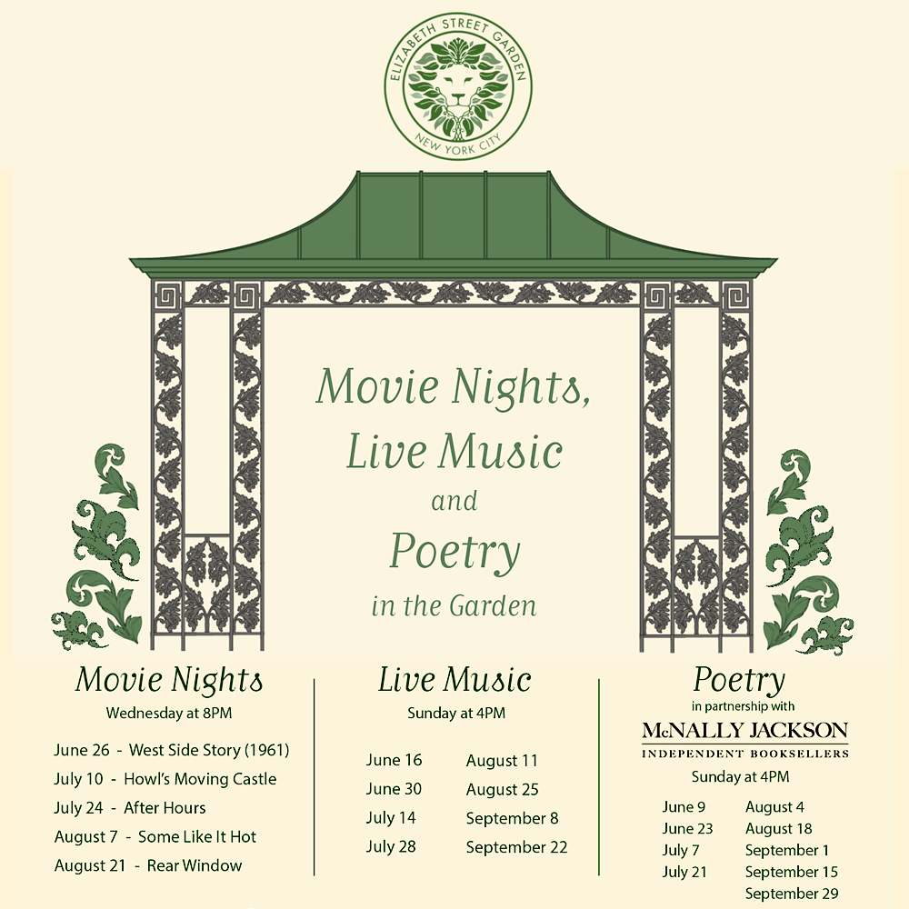 Elizabeth Street Garden Movie Nights Live Music Poetry