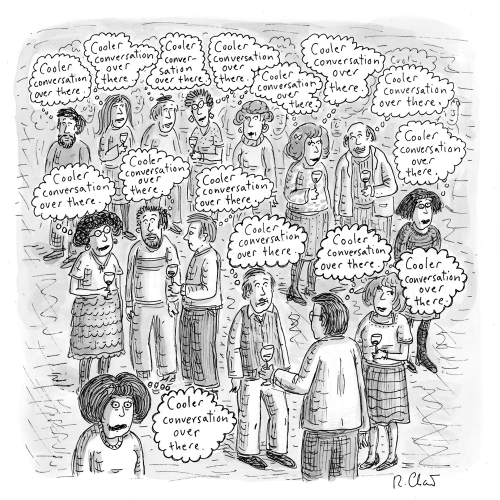 Roz Chast, Cooler Conversation, n.d. Pen and ink with wash, 10 x 9 inches. Courtesy of the artist