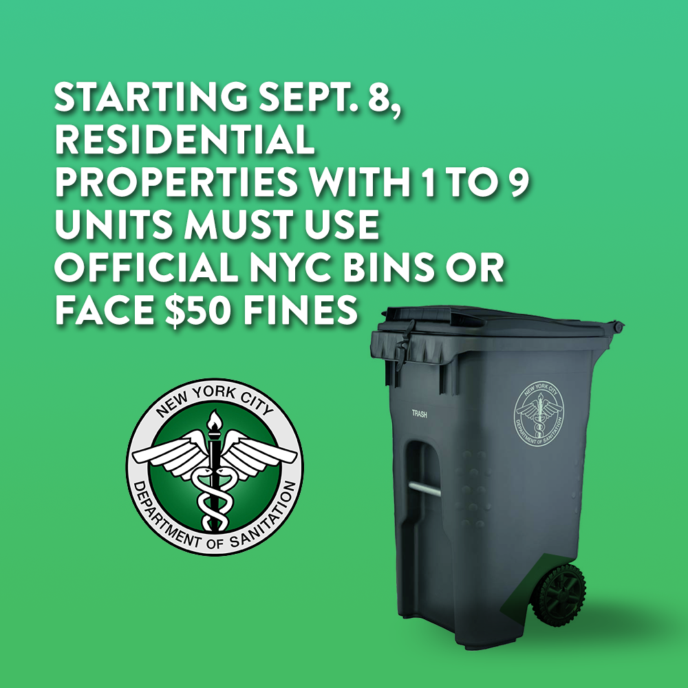 Residential Properties with 1 to 9 Units Must Use Official NYC Bins or Face $50 Fines